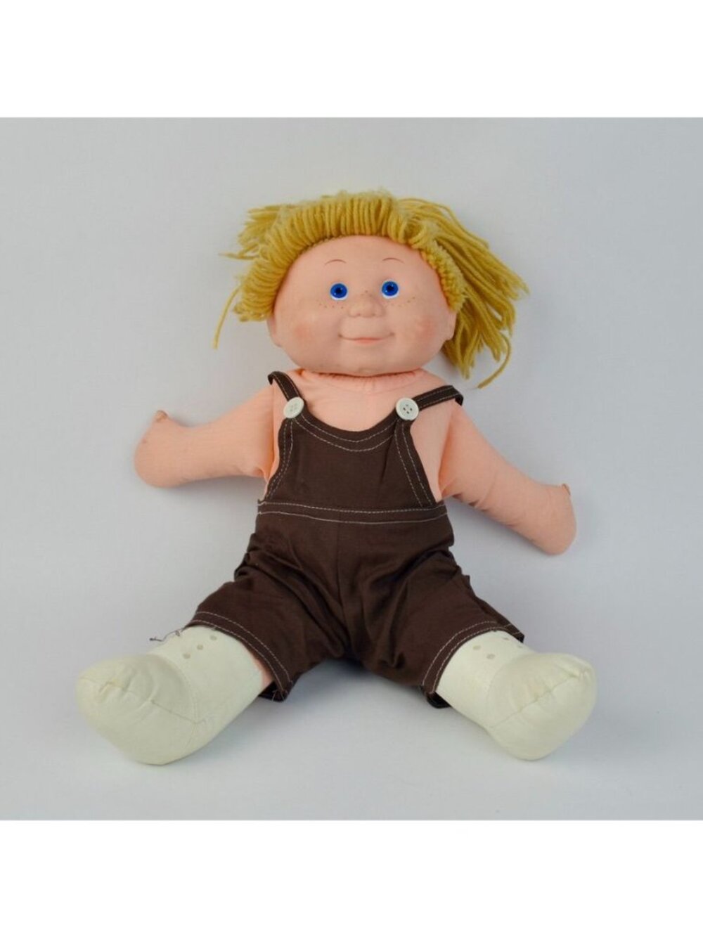 Blue Box Flower Kid Doll Blonde Brown Overalls 1983 Vintage